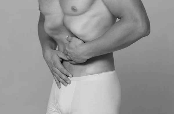 赤身裸体的人男性瘦小的胃 健康和健康的生活方式 男式内裤 — 图库照片