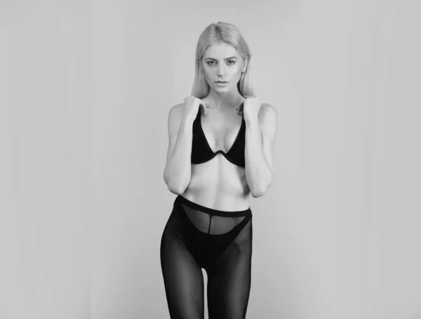 Female Underwear Lingerie Sexy Female Boob Black Bra Sexy Breast — Stock Photo, Image