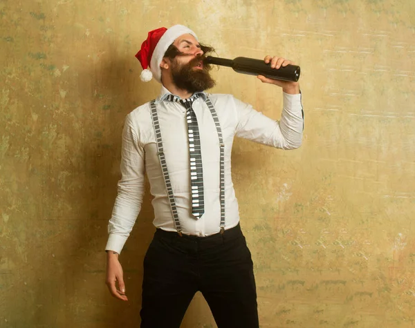 Плохой Пьяный Санта Рождественский Человек Бородой Дома Один Зимний Праздник — стоковое фото