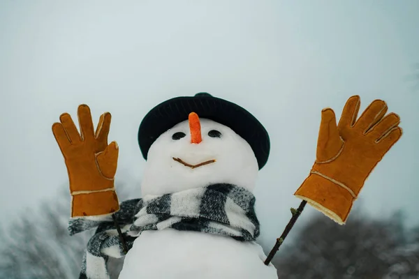 Pupazzo Neve Con Sciarpa Cappello Pupazzo Neve Auguro Buon Natale — Foto Stock