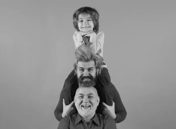 Portrait Happy Grandfather Father Dson Smilind Fathers Day Concept Man — Stockfoto