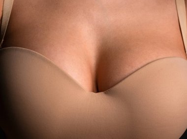 Sexy large breasts. Woman breas, boobs in bra, sensual tits. Beautiful slim female body. Lingerie model. Closeup boob