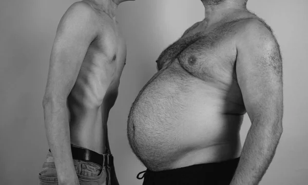 Obesità Perdita Peso Grasso Contro Magro Comico Divertente Grasso Uomo — Foto Stock