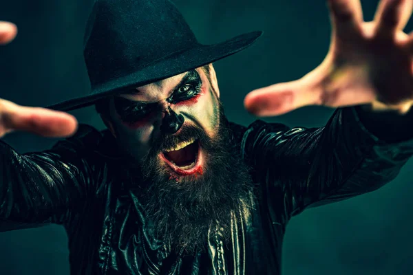 stock image Design for Halloween banner. Halloween poster or banner. Halloween concept. Devil man with bloody face