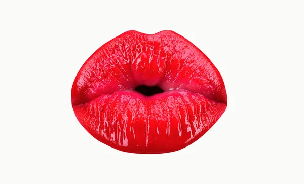 Beijo Boca Sexy Lábio Gordo Lábios Beijados Isolado Fundo Branco — Fotografia de Stock