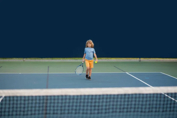Tennis Little Kid Tennis Player Court Full Body Little Tennis — Stock Photo, Image