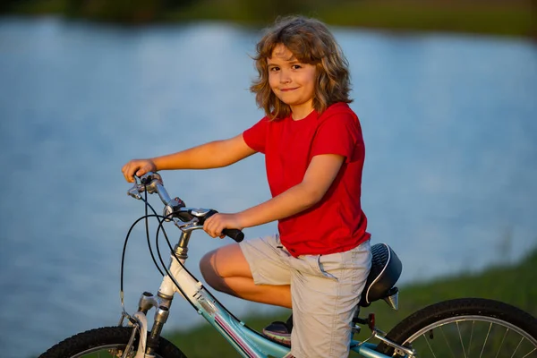 Child Riding Bicycle Little Kid Boy Bicycle Bikeway Happy Cute — Stock Photo, Image