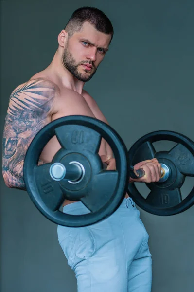 가지고 운동하는 무게짖는 운동하는 모델로 삼았습니다 일하는 근육을 사람은 무거운 — 스톡 사진