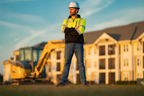 Arbeiter Kleinunternehmer Bauarbeiter Mit Stahlhelm Auf Der Baustelle Bauingenieur Arbeiter — Stockfoto