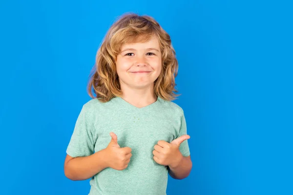Child Showing Thumbs Studio Isolated Background Portrait Kid Boy Making — Stockfoto