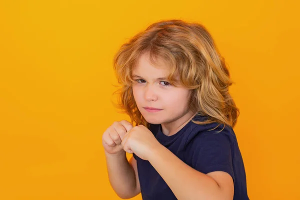 Angry Child Fist Gesture Fight Hit Studio Isolated Background Kid — Foto de Stock