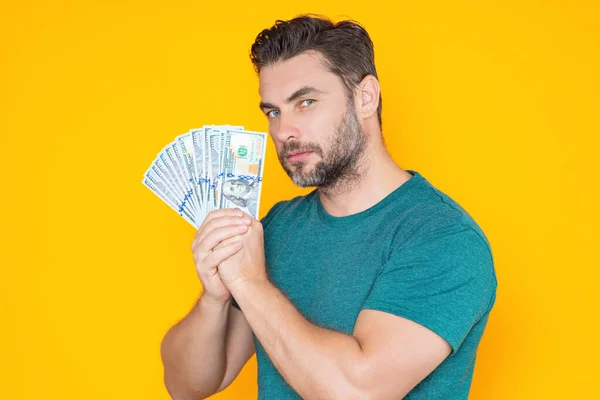 Affärsman Som Räknar Pengar Stilig Medelålders Man Med 100 Dollarssedlar — Stockfoto