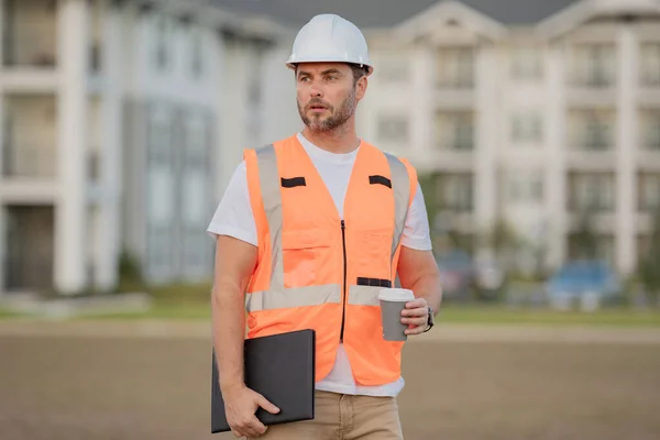 Construction Man Helmet Build New House Engineer Work Builder Uniform — Foto de Stock