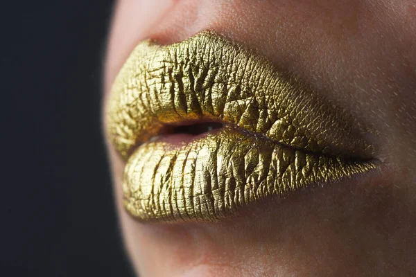 Ícone Lábio Com Efeito Glitter Dourado Boca Sensual Símbolo Beijo — Fotografia de Stock