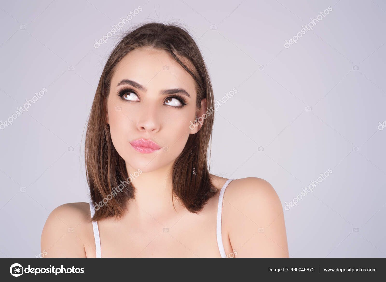 Pensive Woman Isolated Studio Background Thinking Thoughtful Woman ...