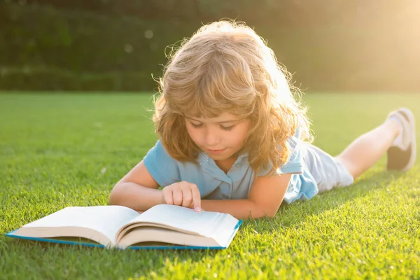 Розумні Розумні Діти Дитина Відпочиває Відпустці Малюк Читав Книжки Фоні — стокове фото