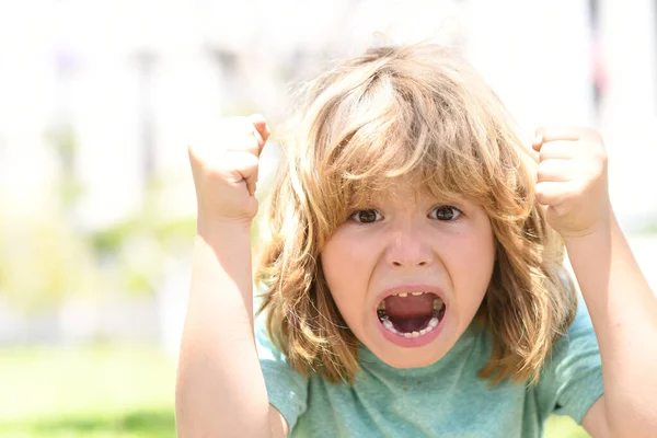 Kid Boy Temper Angry Expression Angry Hateful Little Anger Boy — Stock Photo, Image