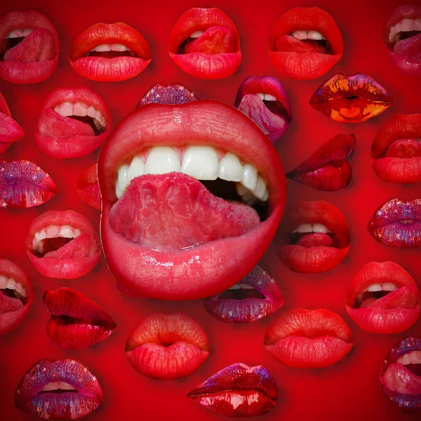 Labios Boca Labio Femenino Fondo Rojo Los Labios Mujer Diseño —  Fotos de Stock