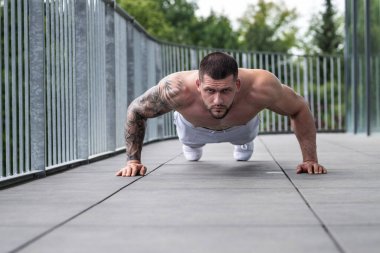 Portrait of handsome sporty man with muscular body doing weight lifting. Guy workout at gym. Fitness trainer, sport instructor, sporty man, fit model, sportsman workout. Power athletic guy bodybuilder