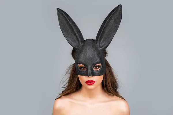 Beautiful Sexy Woman Bunny Ears Studio Background Festive Bunny Easter — Stock Photo, Image