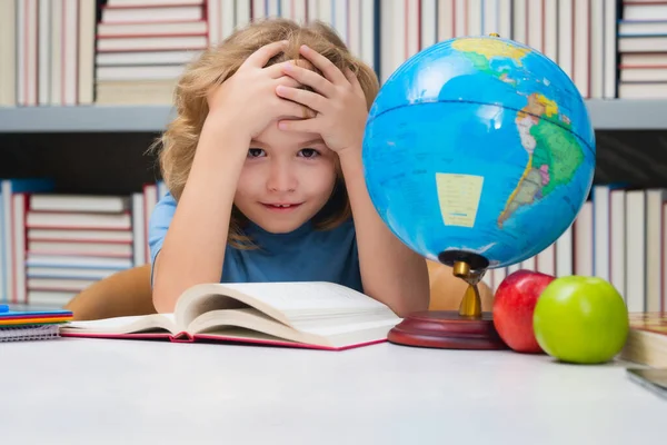 Tired Bored Pupil School Kid Student Learning Study Language Literature — Stock Photo, Image