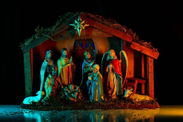 Nativity Jesus Christmas Scene Baby Jesus Mary Joseph Manger — Stock Photo, Image