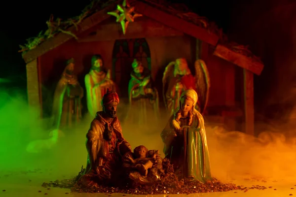Tradicional Escena Navideña Nacimiento Jesús Belén Con Figuras Escena Navideña —  Fotos de Stock