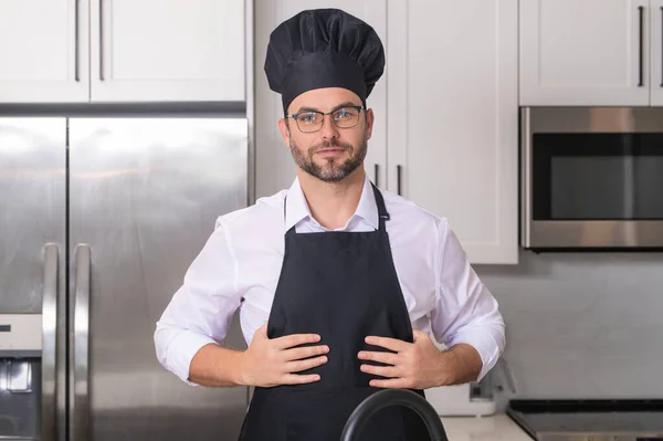 Handsome Man Chef Uniform Cooking Kitchen Restaurant Menu Concept Hispanic — Stock Photo, Image