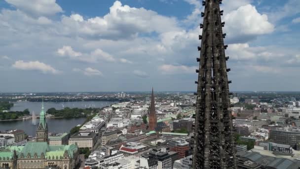 Mahnmal Nikola Bangunan Bersejarah Hamburg Nikola Memorial Pemandangan Drone Udara — Stok Video