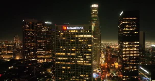 Вид Центр Лос Анджелеса Ночь Центре Лос Анджелеса Финансовый Район — стоковое видео