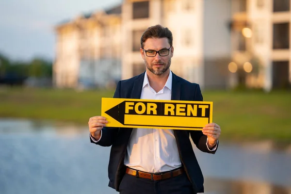 Real Estate Agents Hold Sign Rent Housing Estates Project Buying — Stock Photo, Image