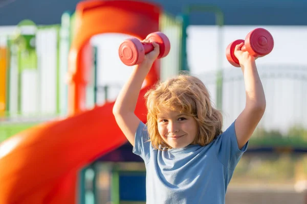 Summer Sport Kids Sport Training Playground Cute Little Boy Doing — Stock Photo, Image