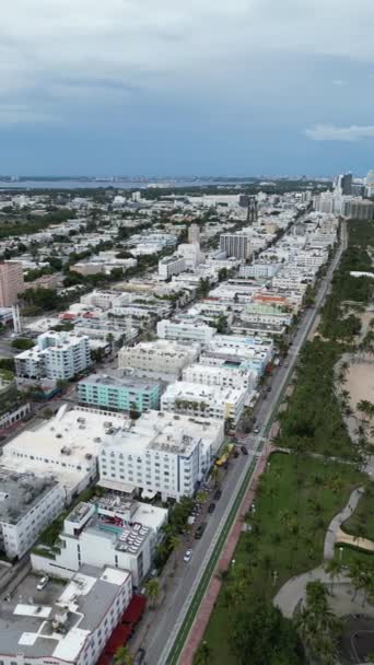 Miami Beach Utsikt Över Byggnader Och Hav Flygfoto Över Miami — Stockvideo