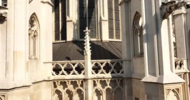 Viyana ufuk çizgisinin havadan görüntüsü. Avusturya, Viyana 'daki katedraller ve şehir manzarası. Avusturya 'nın tarihi şehir merkezinde Viyana hava manzarası. Şehir merkezindeki eski binalar.