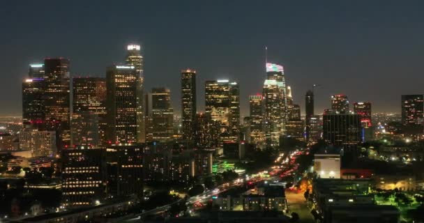 Vista Aérea Baixa Los Angeles Noite Centro Los Angeles Distrito — Vídeo de Stock