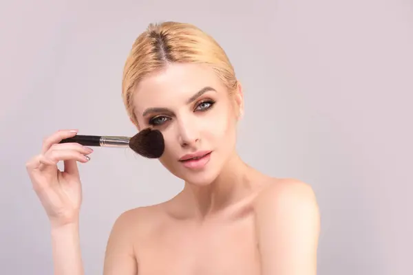 Beauty Girl Makeup Brushes Make Woman Girl Makeup Brushes Face — Stockfoto