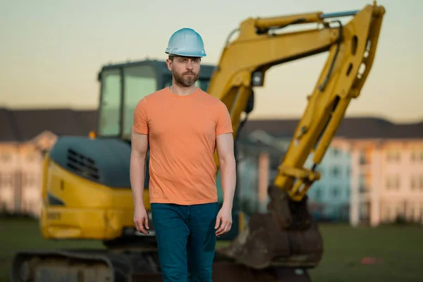 Builder Man Building Site Construction Manager Helmet Male Construction Engineer — Stock Photo, Image