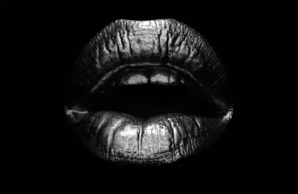 Αισθησιακή Χρυσή Γυναίκα Χείλη Γυναικεία Χρυσά Χείλη Θηλυκό Στόμα Κλειστό — Φωτογραφία Αρχείου