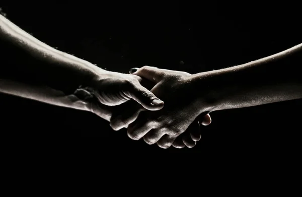 Hands Gesturing Black Background Giving Helping Hand Support Help Agreement — Stock Photo, Image