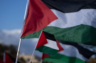 Washington DC, ABD - 21 Ekim 2023: Filistin yanlısı, İsrail karşıtı protestocular. İsrail ve Hamas Gazze Şeridi 'nde. İsrail ve Filistin arasındaki savaş. İran Hükümetini öldürdükleri için protesto ediyorlar
