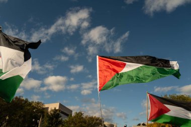 Washington DC, ABD - 21 Ekim 2023: Filistin yanlısı, İsrail karşıtı protestocular. İsrail ve Hamas Gazze Şeridi 'nde. İsrail ve Filistin arasındaki savaş. Filistin için Amerikalı Müslümanlar