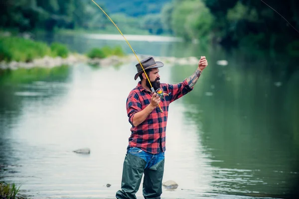 Fisherman Man River Lake Fishing Rod — Stock Photo, Image