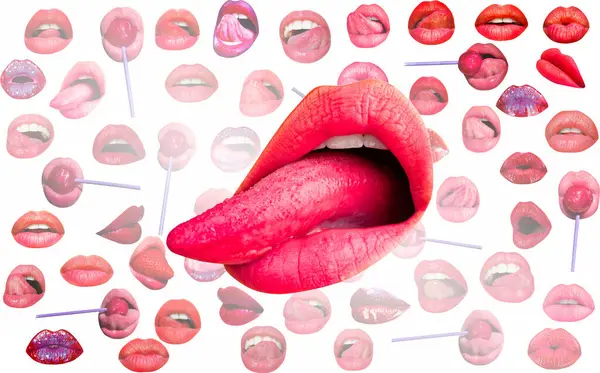 Lips and mouth. Red lip background. Female lips