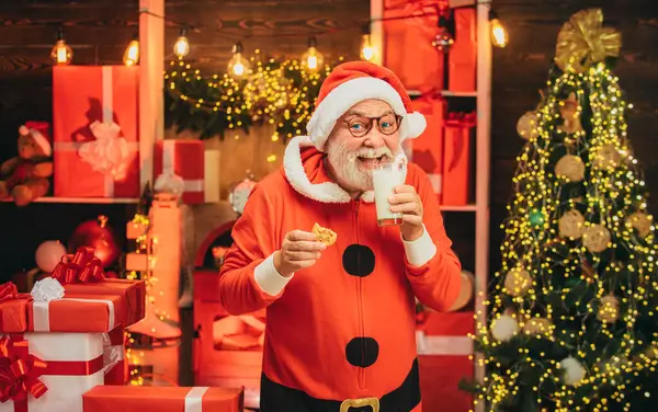 Babbo Natale Con Barba Baffi Babbo Natale Fare Faccia Divertente — Foto Stock