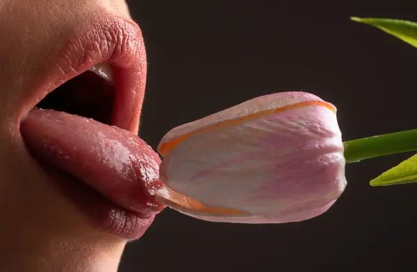Kvinnlig Mun Med Sexiga Rosa Läppar Isolerad Närbild Närbild Kvinna — Stockfoto