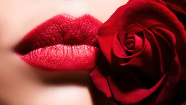 Schoonheid Red Lips Make Detail Lippen Met Lippenstift Close Mooie — Stockfoto