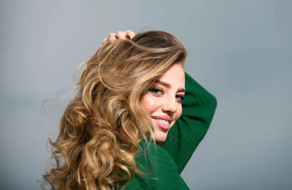 Woman smiling face for beauty salon. Portrait of pretty smiling girl with natural hair. Female face portrait. Healthy face skin, skincare cosmetology cosmetics
