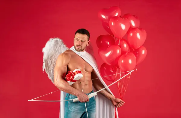 Homem Sexy Dia Dos Namorados Símbolo Amor Tipo Disfarçado Anjo — Fotografia de Stock