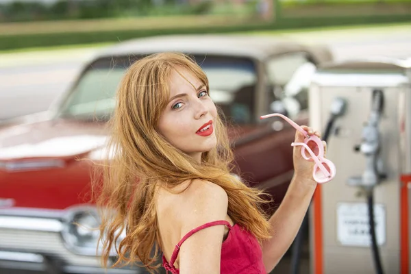 Loira Sensual Jovem Perto Carro Livre Cara Mulher Sexy Sensual — Fotografia de Stock