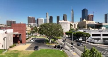 Los Angeles şehir merkezi, insansız hava aracı, gökdelenler şehir manzarası. Los Angeles, ABD, 1 Haziran 2022